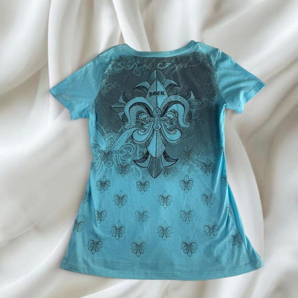 Vocal teal graphic rhinestone babytee short sleeve top y2k vintage grunge